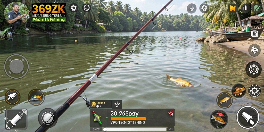 Screenshot utama gameplay <strong>369ZK</strong> menampilkan aksi memancing yang menegangkan dan indah.