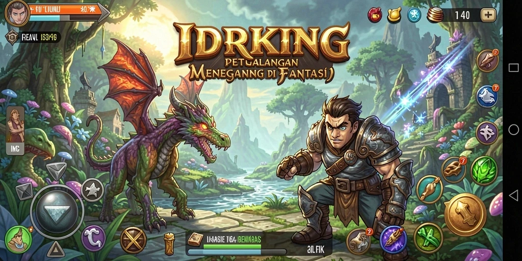 Tampilan gameplay menegangkan dalam IDRKING dengan petualangan yang seru.