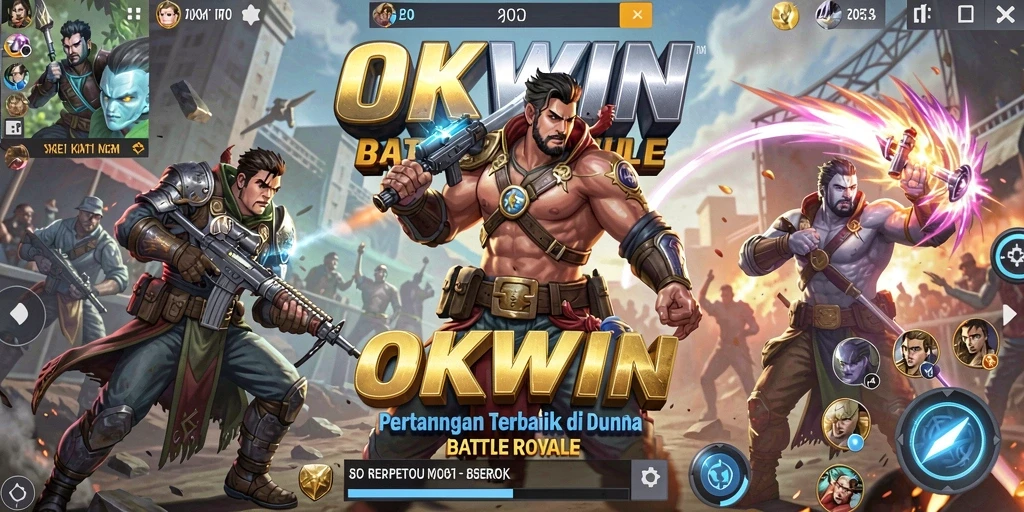 Tangkapan layar gameplay <strong>OKWIN</strong> menunjukkan aksi seru dalam pertarungan Battle Royale.