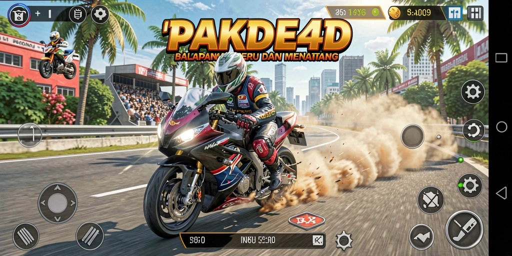 Tampilan gameplay PAKDE4D dengan balapan motor yang mendebarkan.