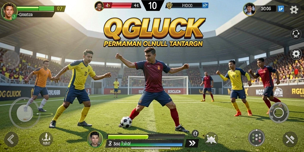 Screenshot gameplay QGLUCK menampilkan aksi seru di lapangan olahraga.