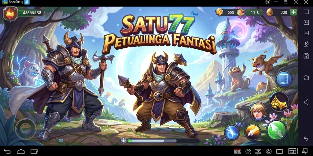 Tampilan screenshot menunjukkan karakter utama menjelajahi hutan rimbun dalam SATU77.