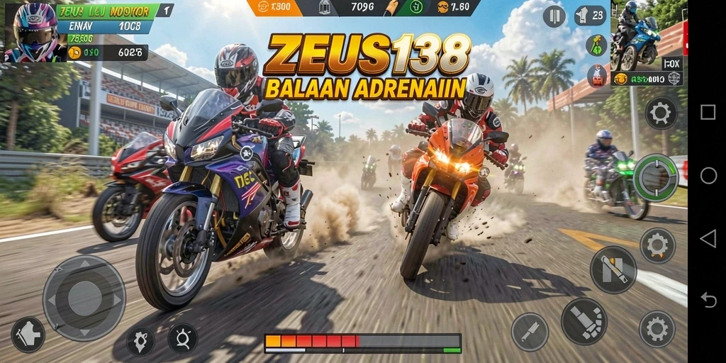 Tampilan gameplay balapan motor yang mendebarkan di ZEUS138.
